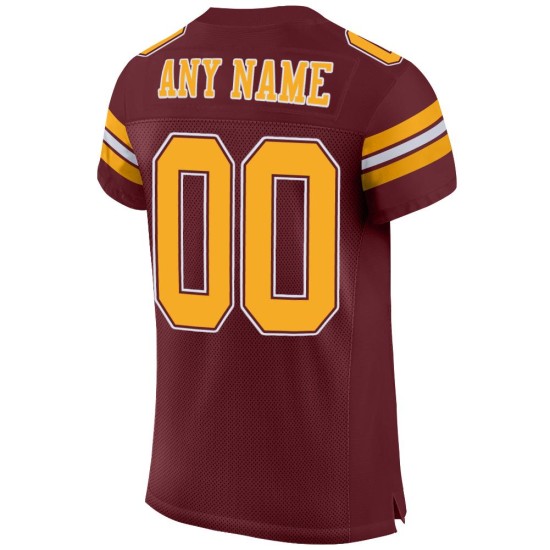 Authentic Jersey Football Gold-White Mesh Burgundy Custom Authentic Jersey Football Gold-White Mesh Burgundy Custom