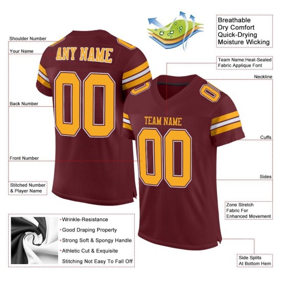 Authentic Jersey Football Gold-White Mesh Burgundy Custom Authentic Jersey Football Gold-White Mesh Burgundy Custom