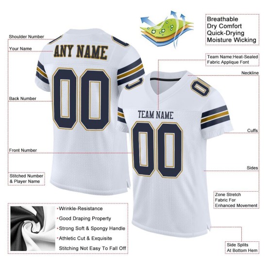 Mesh Custom Gold White Jersey Navy-Old Authentic Football Mesh Custom Gold White Jersey Navy-Old Authentic Football