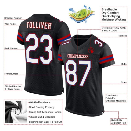 Jersey Custom Mesh Authentic Black White-Red Football Jersey Custom Mesh Authentic Black White-Red Football