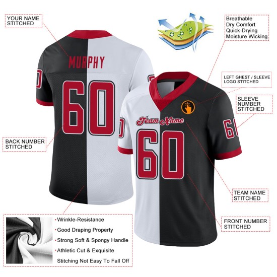 Black Split Custom Jersey Red-White Football Fashion Mesh Black Split Custom Jersey Red-White Football Fashion Mesh