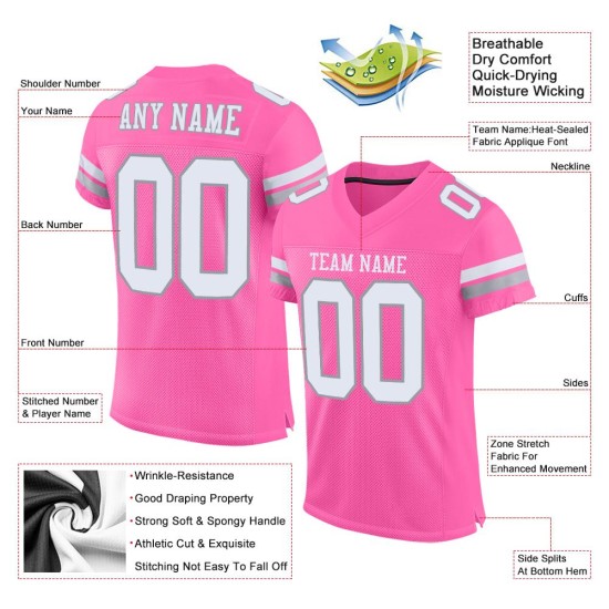 Authentic Mesh Gray Custom Football White-Light Pink Jersey Authentic Mesh Gray Custom Football White-Light Pink Jersey