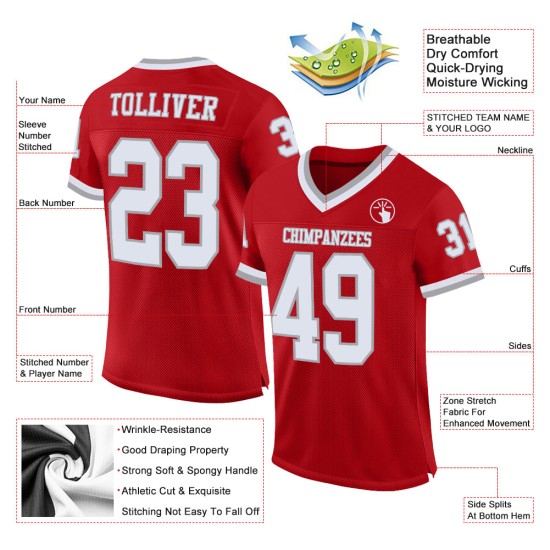 Mesh White-Gray Jersey Custom Authentic Red Throwback Football Mesh White-Gray Jersey Custom Authentic Red Throwback Football