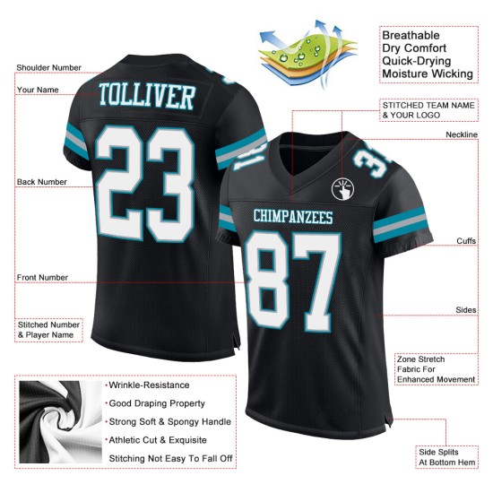 Jersey White-Teal Mesh Black Football Authentic Custom Jersey White-Teal Mesh Black Football Authentic Custom