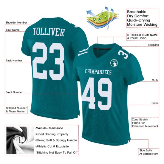 Mesh White Authentic Football Custom Teal Jersey Mesh White Authentic Football Custom Teal Jersey