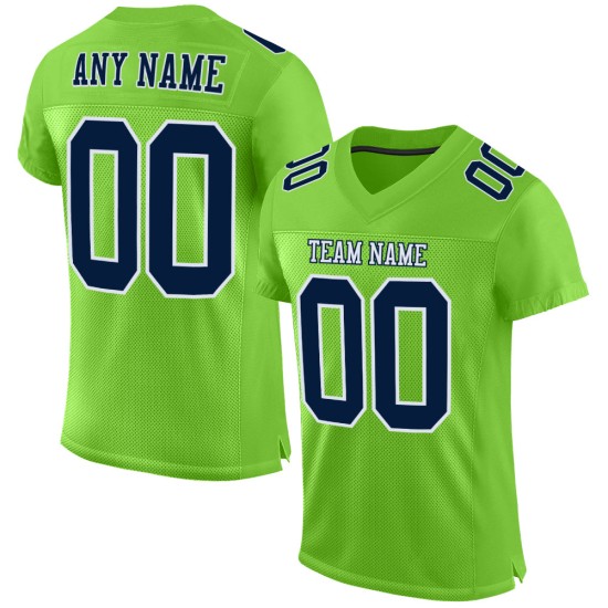 Green Jersey Custom Navy-White Neon Mesh Authentic Football Green Jersey Custom Navy-White Neon Mesh Authentic Football