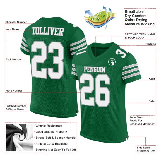 Jersey Custom Green Authentic Football Kelly Mesh White-Gray Jersey Custom Green Authentic Football Kelly Mesh White-Gray