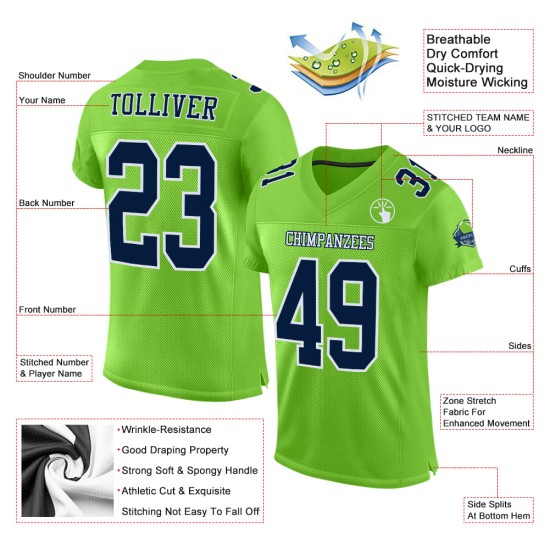 Green Jersey Custom Navy-White Neon Mesh Authentic Football Green Jersey Custom Navy-White Neon Mesh Authentic Football