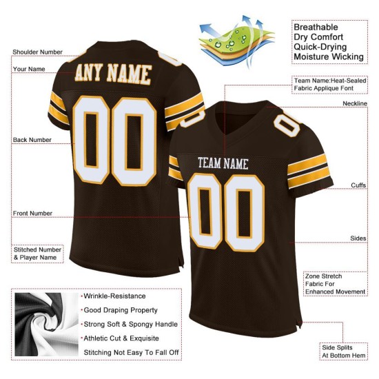 Football Mesh Custom Authentic Brown Jersey White-Gold Football Mesh Custom Authentic Brown Jersey White-Gold
