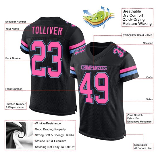 Pink-Light Authentic Football Mesh Blue Custom Jersey Black Pink-Light Authentic Football Mesh Blue Custom Jersey Black