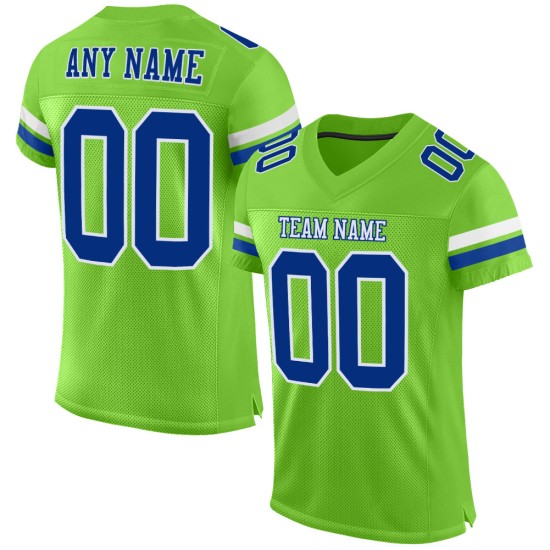 Authentic Custom Football Neon Royal-White Jersey Green Mesh Authentic Custom Football Neon Royal-White Jersey Green Mesh