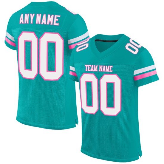 White-Pink Mesh Aqua Football Custom Authentic Jersey White-Pink Mesh Aqua Football Custom Authentic Jersey