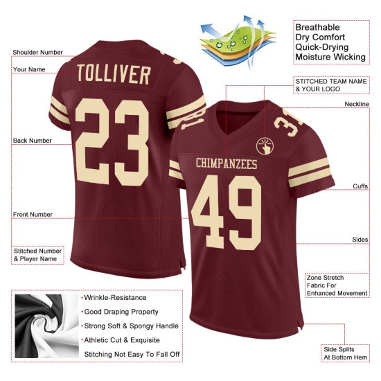 Authentic Burgundy Football Mesh Jersey Cream Custom Authentic Burgundy Football Mesh Jersey Cream Custom