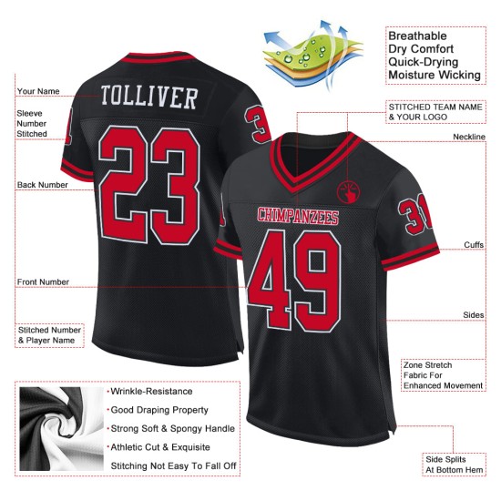Red-White Authentic Mesh Throwback Black Custom Jersey Football Red-White Authentic Mesh Throwback Black Custom Jersey Football