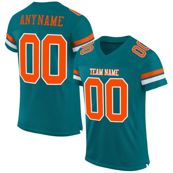 Custom Authentic Mesh Teal Orange-White Football Jersey Custom Authentic Mesh Teal Orange-White Football Jersey